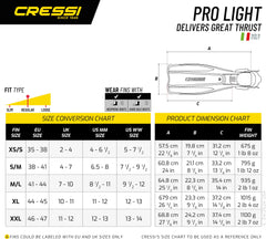 Cressi Pro Light Premium Scuba Diving Heel Fins - Black/Silver