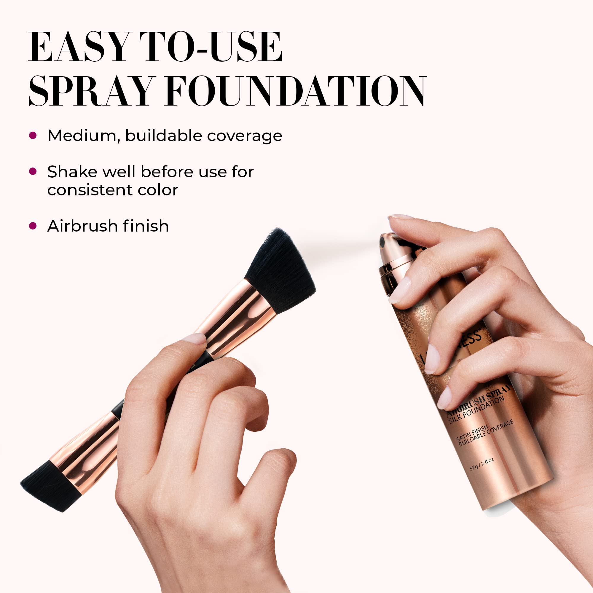 LUMINESS Silk Airbrush Spray Foundation & Buffing Brush Kit – Full Coverage Foundation & Dual-Sided Buffing Brush - Buildable Coverage, Anti-Aging Formula Hydrates & Moisturizes (Shade - Deep)