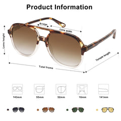 SOJOS Retro Vintage Polarized Sunglasses Double Bridge Brow Bar Square Aviators SJ2174