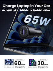 UGREEN 69W Fast Car USB Charger Adapter 3 Ports Car Mobile Phone Fast Charging Socket Plug Laptop Car Charger Compatible with iPhone 16 Pro Max, MacBook Pro/Air, Samsung S24 Ultra, Steam Deck,etc