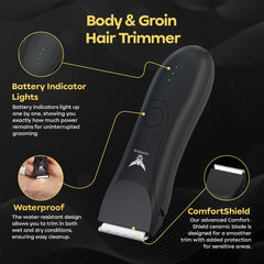 AAMSRAK® Grooming Hair Trimmer | Waterproof, Skin safe | Zero Gapped, Beard Trimmer For Men | Nose, Ear, Body, Balls, Trimmer Cordless, Electric Shaver, Long Battery, Including 2X Guided Combs