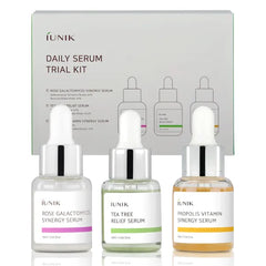 IUNIK Daily Serum Trial Kit (3x 0.51 fl.oz.) - Rose Galactomyces Synergy Serum, Tea Tree Relief Serum,Propolis Vitamin Synergy Serum, Great for Gifts