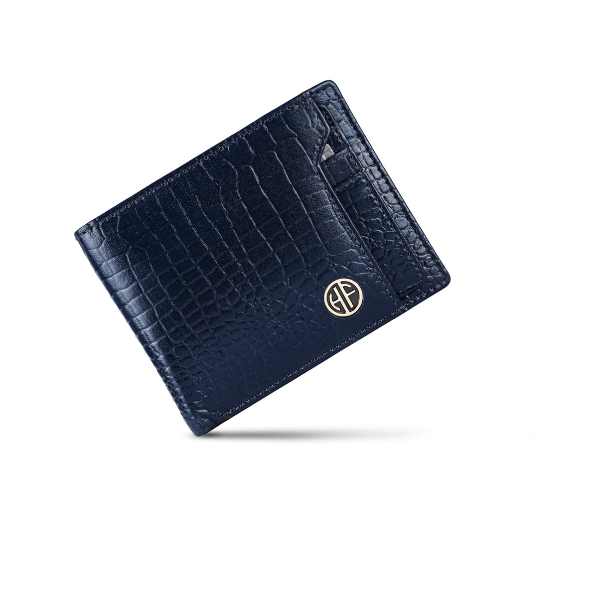 HAMMONDS FLYCATCHER Genuine Leather Wallet for Men - RFID Protected Leather Purse for Men, Money Purse for Men, Bi-Fold Wallet - 6 Card Slots, 1 Card Case, Coin Pocket, Hidden Pockets - Croc Blue