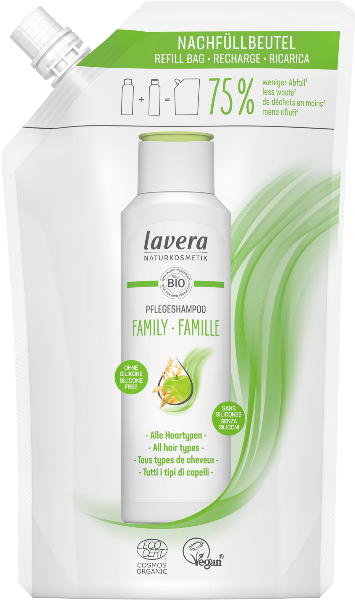 lavera Refill Bag Care Shampoo Family – Gentle Cleaning & Mild Freshness – Silicone-Free – Vegan – Natural Cosmetics – 500 ml