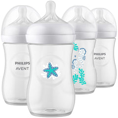 Philips Avent Natural Baby Bottle with Natural Response, with Sea Design, 9oz, 4pk, SCY903/68