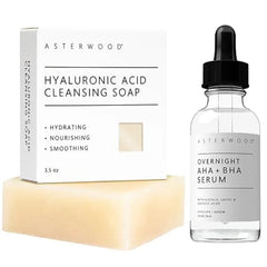 Asterwood Hyaluronic Acid Face Bar + Overnight AHA+BHA Serum 1 oz