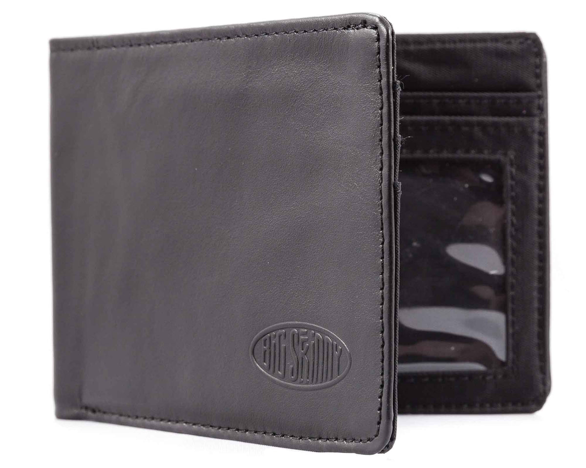 Big Skinny Men's Slimline Leather Bi-Fold Slim Wallet, Holds Up to 25 Cards - ‎Black
