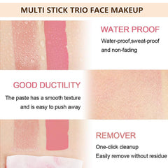 NALACAL 3 Pack Liquid Contour & Highlighter & Blush Makeup Set, Creamy Blush Stick for Cheeks & Lips, Long Lasting Waterproof Smooth Lightweight Multi Stick Face Makeup Set for All Skin