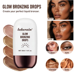 NALACAL Liquid Bronzer Glow Drops for Face and Body, Waterproof Shimmer Illuminator with Nourishing Skincare Benefits, Deep Bronze Glow for a Radiant Sun-Kissed Look (03)