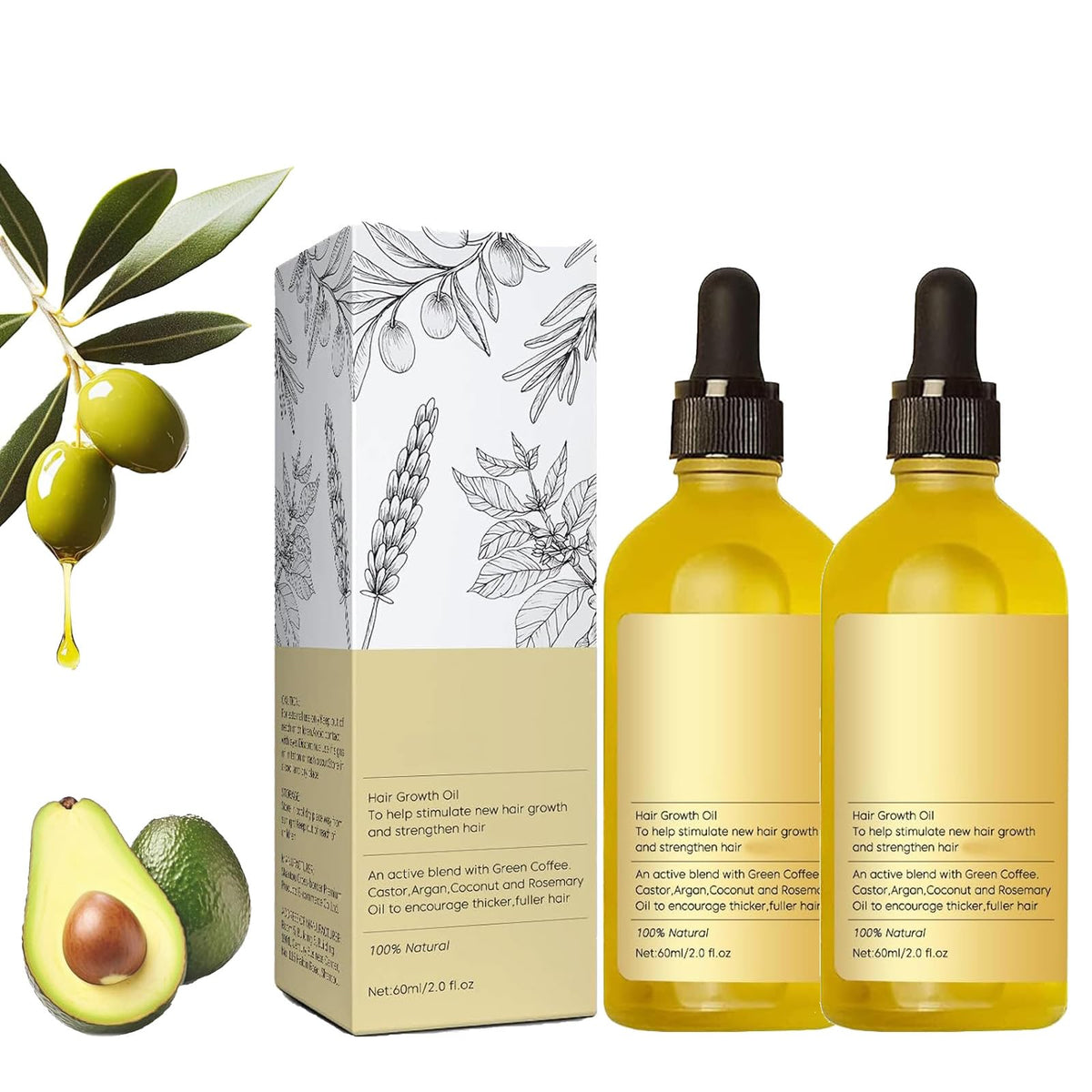 Hey Keratin Veganic Natural Hair Growth Oil, Veganic Rosemary Oil, Natural Hair Growth oil for Black Women, for Women and Men Dry Damaged Thin hair Growth (2 PCS)