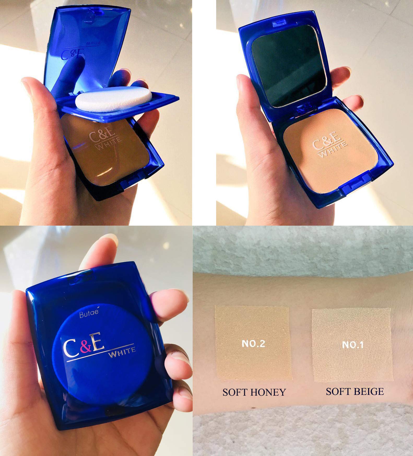 (Soft Honey) - C & E White Face Pressed Powder Foundation Compact, Natural Radiant Glowing Perfect Skin, Covers Dark Spot & Wrinkle, Long Lasting Oil Control, Clean Matte Makeup No.2 Soft Honey 12 ...