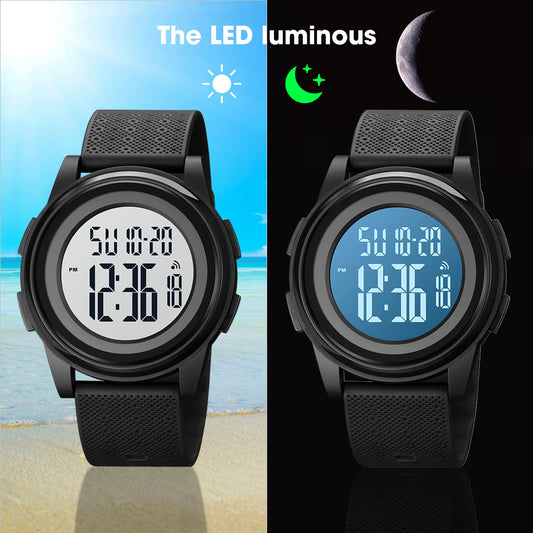SKMEI Men Digital Sports Watch Ultra-Thin Large Face Waterproof Wrist Watches for Men with Stopwatch Countdown Timer Alarm Function Dual Time LED Back Light