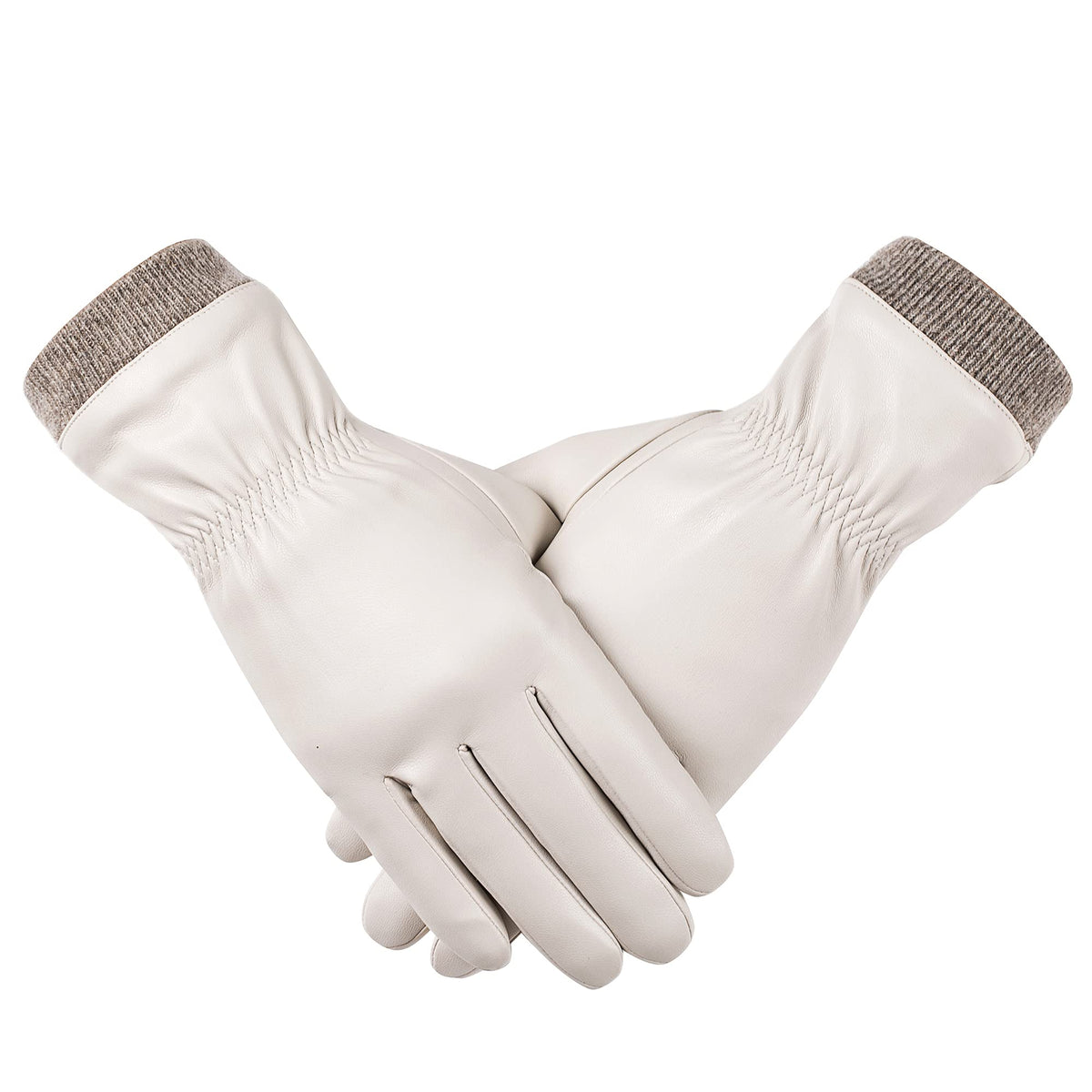 REDESS Winter Leather Gloves for Women, Wool Fleece Lined Warm Gloves, Touchscreen Texting Thick Thermal Snow Driving Gloves - Beige
