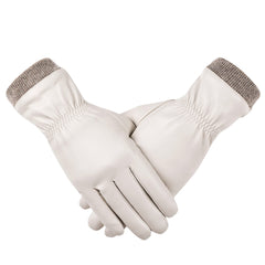 REDESS Winter Leather Gloves for Women, Wool Fleece Lined Warm Gloves, Touchscreen Texting Thick Thermal Snow Driving Gloves - Beige
