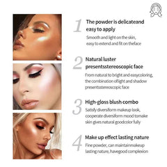 GEEWHILE Shimmer Blushers For Cheeks Make Up, 4 Colors Long-Lasting Blush Palette, 3 In 1 Blusher Contouring Highlighting, Natural-Looking Powder Blush for Women, Smudge-proof & Sweat-Resistant Blush
