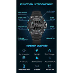 KASTWAVE Men‘s Watches Sports Outdoor Waterproof Military Watch Date Multi Function Tactics LED Alarm Stopwatch