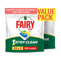 Fairy 1 Step Clean Automatic Dishwasher Tablets, Lemon Scent, 84 Tablets (2X42)