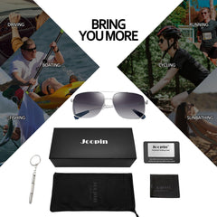 Joopin Rectangular Sunglasses for Men Women Polarized UV Protection Classic Aviation Military Style Big Metal Frame Driving Fishing Black Glass