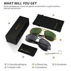 SUNGAIT Men's Polarized Square Aviator Sunglasses Durable Metal Frame for Fishing Driving Golf 100% UV Protection