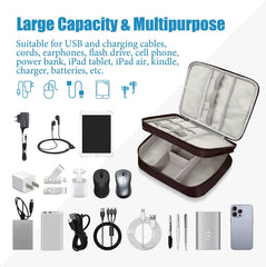 Electronic Organizer Bag, Three Layer Electronic Accessories Bag Organizer, Cable Organizer Bag, Gadgets Organizer Travel Case for Cables Earphone Flash Drive Phone Tablet Charger Mouse etc. (Brown)