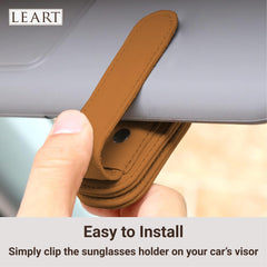 LEART Sunglass Holder for Car – Car Sunglasses Holder | Car Accessories | Automobile Accessories | Sun Visor Car I Suitable for All Car Models Caramel, One Size