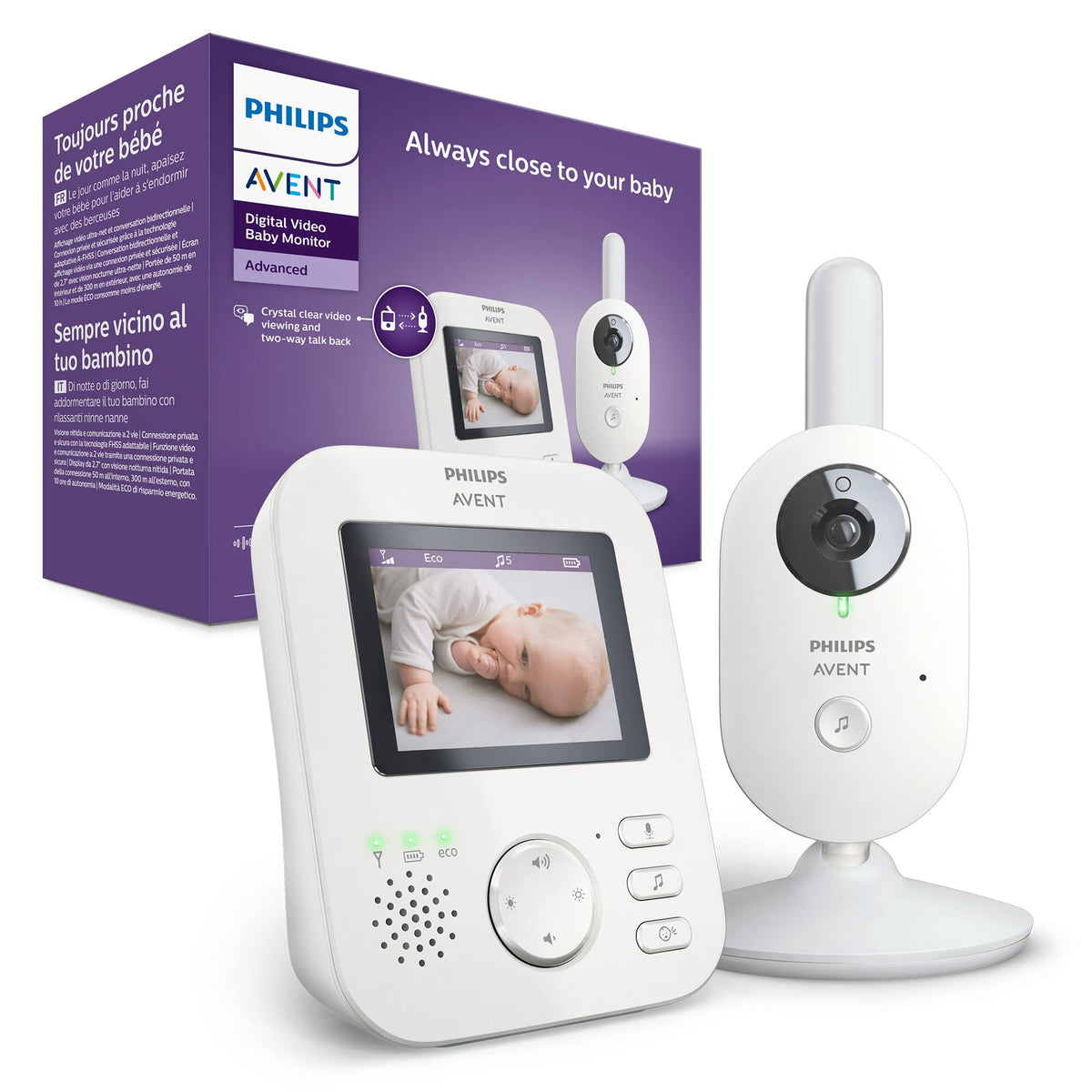 Philips Avent Advanced Digital Baby Monitor, SCD833/05, White, Wired