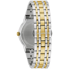 Bulova Men's Multi-Function 3-Hand Quartz Watch with Diamond Dial, Edge to Edge Crystal - Two Tone Gold/Blue Dial