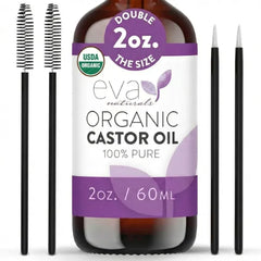 Eva Naturals 100% Pure Castor Oil – Cold Pressed for Eyelash, Eyebrow, Hair & Lash Growth, Thicker Brow & Face Serum Drops for Wrinkles, Hydrating & Nourishing Oil for Skin, Lashes & Brows - 2oz