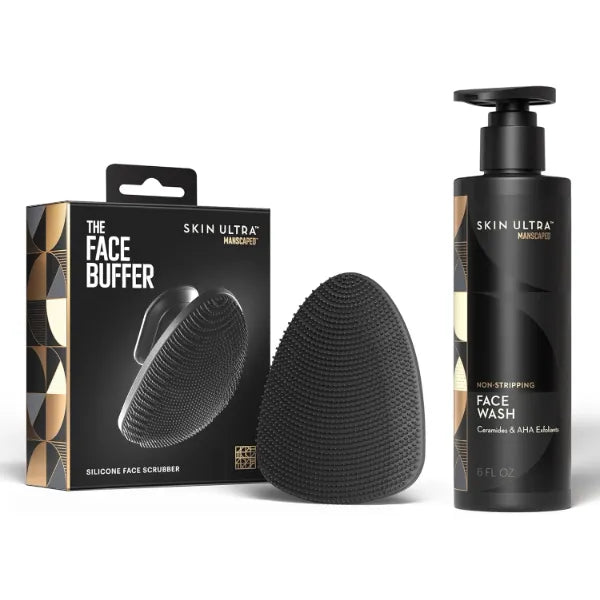 MANSCAPED Face Buffer & Skin Ultra Face Wash – Men's Silicone Facial Scrubber & Exfoliating Facial Cleanser with Ceramides & AHA Complex for Deep Cleansing, Hydrated, Smooth Skin