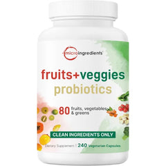 Micro Ingredients Fruit and Veggies Supplement with Probiotics, 240 Vegetarian Capsules | 80+ Super Greens & Fruits Complex | Immune, Gut & Digestive Health Support
