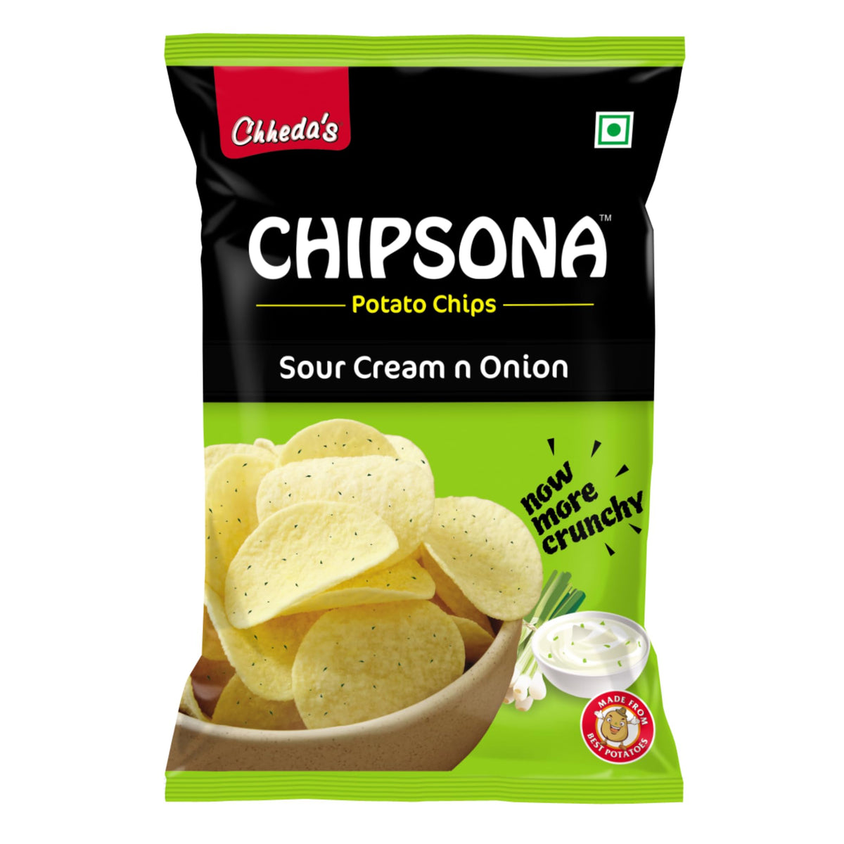 Chheda's - Chipsona Sour Cream N Onion Potato Chips - Vegetarian Snacks - Creamy & Onion Flavour - 90 gm, Pack of 1