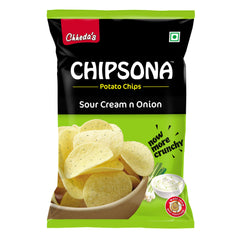 Chheda's - Chipsona Sour Cream N Onion Potato Chips - Vegetarian Snacks - Creamy & Onion Flavour - 90 gm, Pack of 1