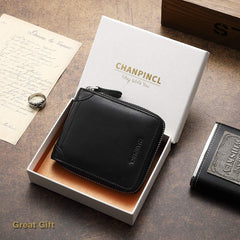 Mens Genuine Leather Zipper Wallet RFID Secure Large Capacity Double Fold Multi-card Leather Wallets for Men and coin purse (Vintage leather black)