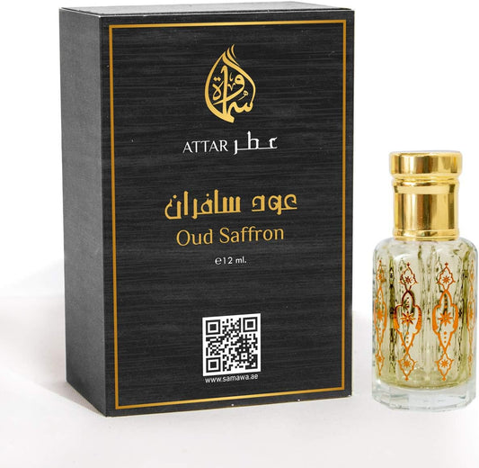 Samawa Oud Saffron Attar, Concentrated Perfume Oil For Unisex, 12ml