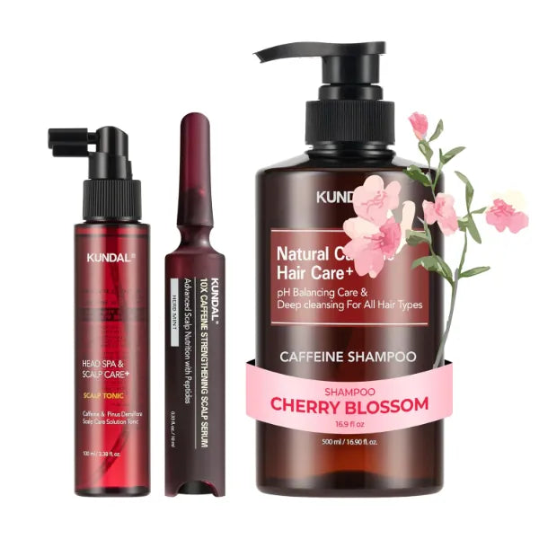 KUNDAL Hair Loss Serum & Caffeine Scalp Tonic & Caffeine Scalp Shampoo [Cherry Blossom]