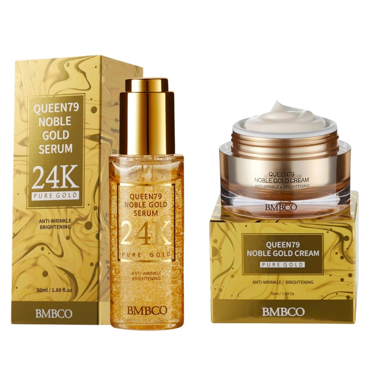 BMBCO 24K Gold Skincare Duo Set — Firming Cream & Radiance Serum with Collagen & Peptides | Korean Anti-Aging Routine for Firm, Hydrated, Glowing Skin