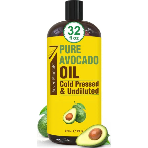 Seven Minerals NEW Cold Pressed Avocado Oil For Hair, Skin, & Face - Big 32oz - Premium Grade & Hexane Free, 100% Pure, GMO Free, & Non-Greasy Carrier Oil for Natural Hair and Skincare - Great with Essential Oils