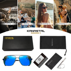 KANASTAL Polarized Sunglasses for Men Women, Large Memory Metal Frame Lightweight Sun Glasses 100% UV400 Protection Shades for Driving
