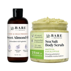 Bare Botanics Sweet Almond Hair & Body Oil + Matcha Eucalyptus Body Salt Scrub