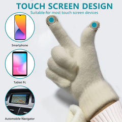 NALACAL Touchscreen Gloves for Women, Warm Mitten Gloves, Faux Fur Plush Stretch Knitted Ladies Thermal Gloves, Winter Gloves for Girls Women Lady Outdoor Indoor