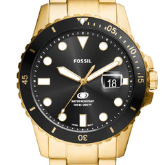 Fossil Men's Blue Quartz Stainless Steel Three-Hand Watch, Color: Gold/Black Taper (Model: FS6035)