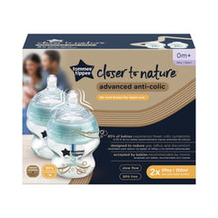 Tommee Tippee Advanced Anti-Colic Newborn Baby Bottle, 5oz, Slow-Flow Breast-Like Nipple for a Natural Latch, Triple-Vented Anti-Colic Wand, Pack of 2