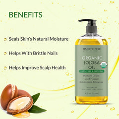 Majestic Pure Organic Jojoba Oil - Large 236 ML | 100% Pure and Natural, Cold-Pressed | Moisturizing for Skin Care, Massage, Hair Care, and to Dilute Essential Oils