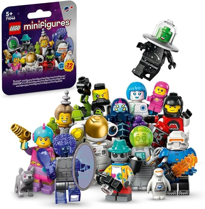 LEGO Minifigures Series 26 Space, Collectible Role-Play Toys for 5 Plus Year Old Boys & Girls, Incl. Astronaut and Robot, Party Bag Fillers, Kids Birthday Gift Idea, (1 of 12, Chosen at Random) 71046