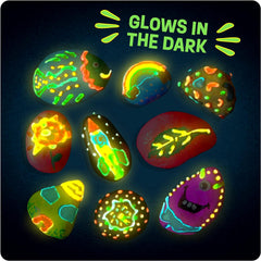 Creoos Rock Painting Kit for Kids Glow in The Dark Arts and Crafts Toys 12 Acrylic Paint 10 Rocks Stickers Gems Craft Summer Activities Kits Art Set DIY Supplies Birthday Gifts Toys for Girls and Boys