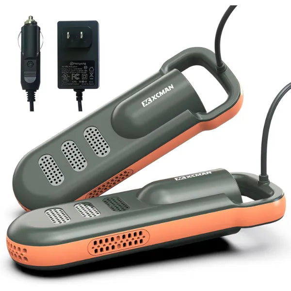XCMAN Portable Shoe & Boot Dryer – Ultra Silent Fan Heater, 12V DC/AC Converter for Travel, Works with Boots, Sneakers & Ski Liners - US Plug
