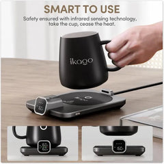 Coffee Mug Warmer Set, Temperature Control Smart Heated Mug for Desk, Electric Coffee Warmer with Auto Shut Off & Real-Time Temp Display, Gifts for Men Women, 15oz, Black