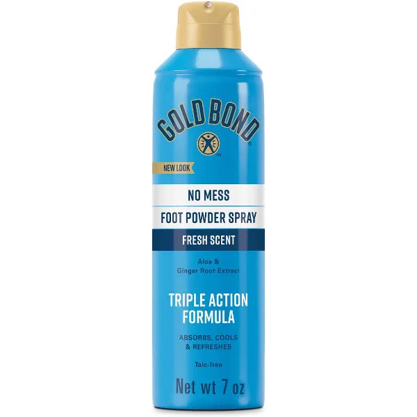Gold Bond No Mess Talc Free Foot Powder Spray, Fresh Scent, With a Triple Action Formula 7 oz.