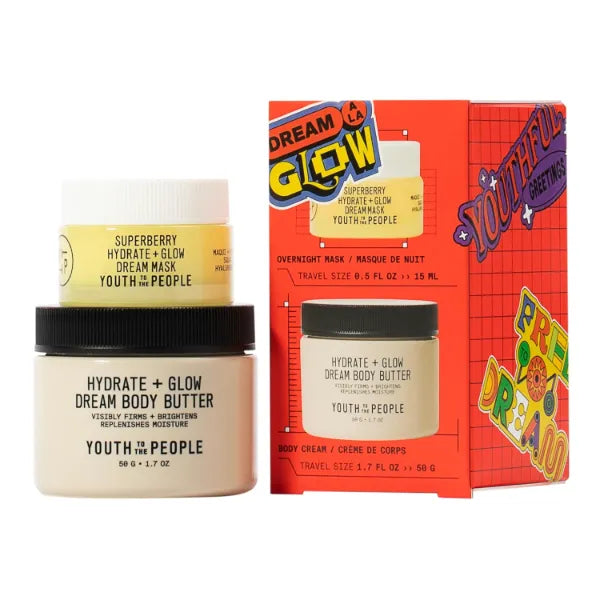 Youth To The People Dream A La Glow Set, 2-Pc Face + Body Hydration Giftset for Dry Skin ($40 Value), Mini Travel Moisturizers, with Superberry Dream Mask and Firming Body Butter