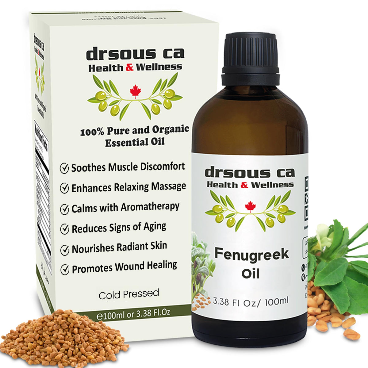 Drsous Ca Organic Fenugreek Oil 100ml | 100% Pure Cold Pressed Therapeutic Grade Extra Virgin Oil for Hips and Bums, Hair care, Anti Dandruff, Dry Skin Moisturizer | Made in Palestine